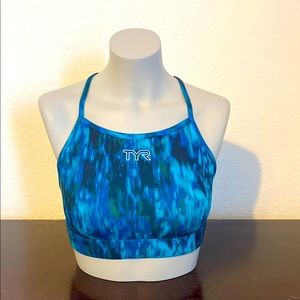 TYR Blue Halter Neck Sports Bra Watercolor Design